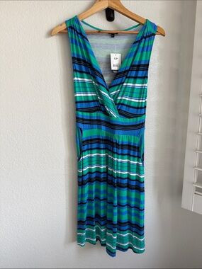 George Green and Blue Striped Midi Dress